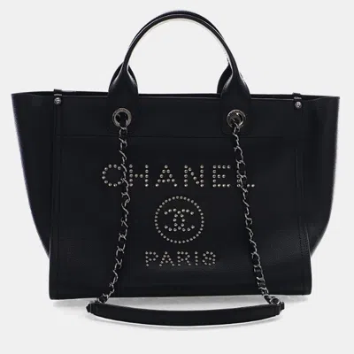 Pre-owned Chanel Small Black Caviar Studded Deauville Tote