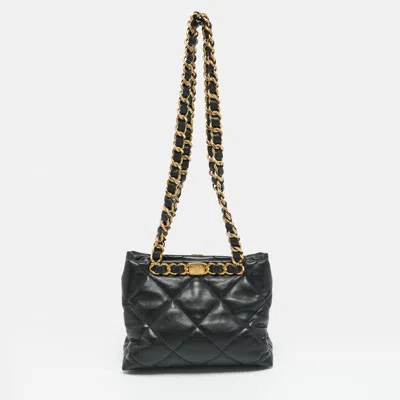 Pre-owned Chanel Small Black Quilted Leather Shopping Tote
