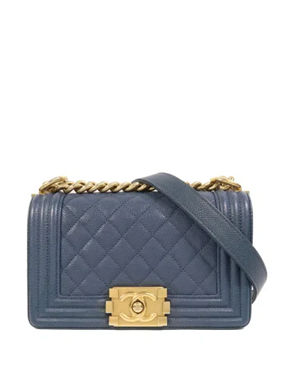 Pre-owned Chanel Small Boy Chain Diamond-quilting Shoulder Bag In Blue