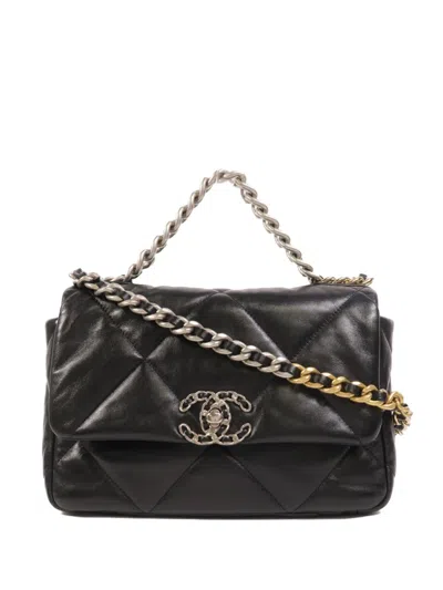 Pre-owned Chanel Small C19 Diamond-quilted Shoulder Bag In Black