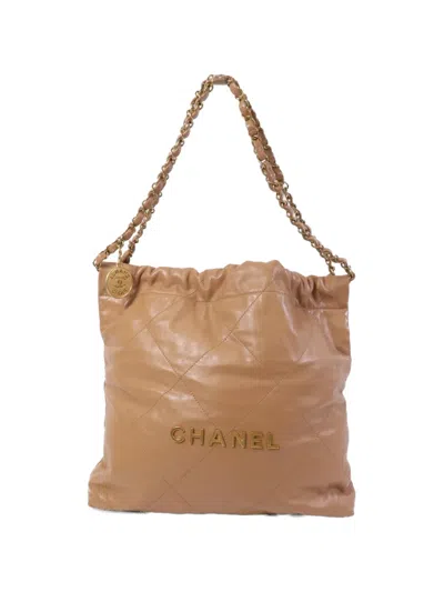 Pre-owned Chanel Small C22 Diamond-quilted Tote Bag In Brown