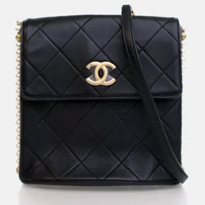 Pre-owned Chanel Small Calfskin About Pearls Hobo Bag In Black