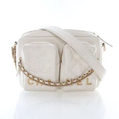 Pre-owned Chanel Small Calfskin Camera Case In White