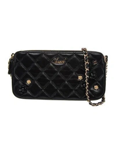 Pre-owned Chanel Small Camellia Charm Clutch W/ Chain In Black