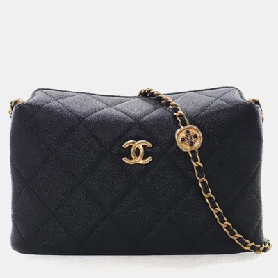 Pre-owned Chanel Small Caviar Enamel Medallion Clutch With Chain In Black