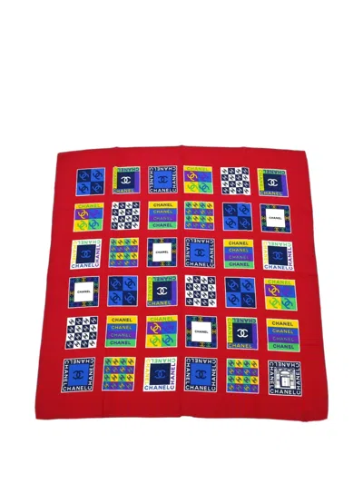 Pre-owned Chanel Small Cc Logo-print Scarf In Red