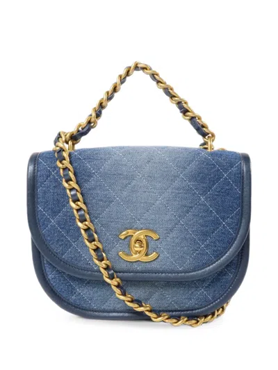 Pre-owned Chanel Small Cc Quilted Two-way Tote Bag In Blue