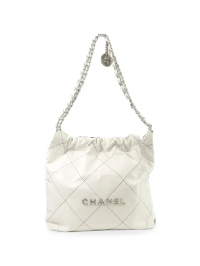 Pre-owned Chanel Small  22 Chain Shoulder Bag In White