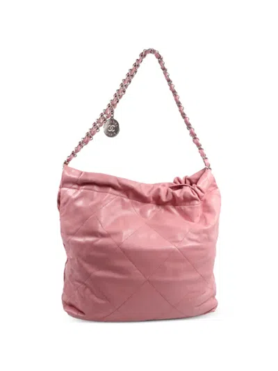 Pre-owned Chanel Small  22 Leather Tote Bag In Pink