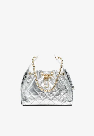 Chanel Small  25 Metallic Leather Shoulder Bag In Silver