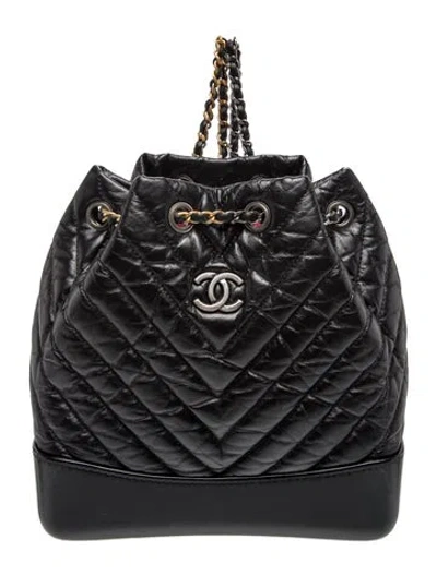 Pre-owned Chanel Small Chevron Gabrielle Backpack In Black