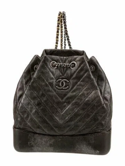Pre-owned Chanel Small Chevron Gabrielle Backpack In Gray