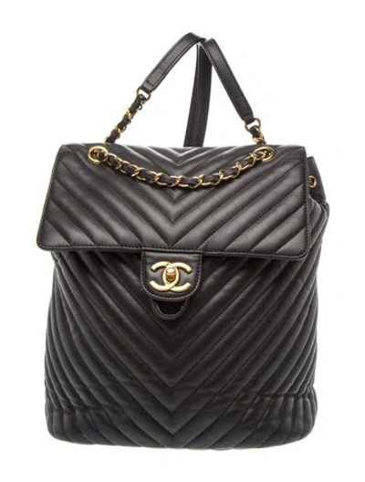 Pre-owned Chanel Small Chevron Urban Spirit Backpack In Black