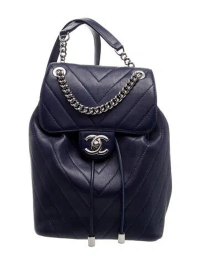 Pre-owned Chanel Small Chevron Urban Spirit Backpack In Blue