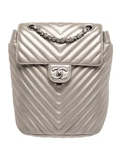 Pre-owned Chanel Small Chevron Urban Spirit Backpack In Gray