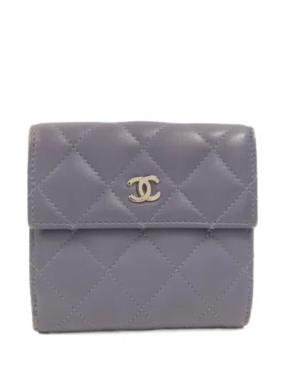 Pre-owned Chanel Small Classic Cc Diamond-quilted Flap Wallet In Purple