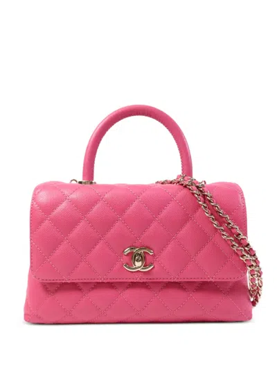 Pre-owned Chanel Small Coco Handle Diamond-quilting Tote Bag In Pink