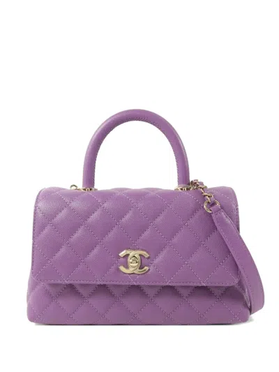 Pre-owned Chanel Small Coco Handle Turn-lock Two-way Calfskin Tote Bag In Purple