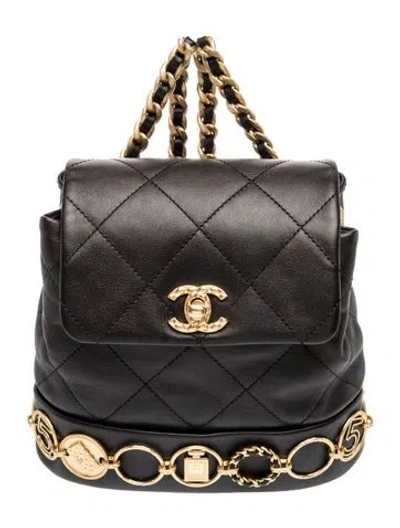 Pre-owned Chanel Small Coco Icon Charm Backpack In Black