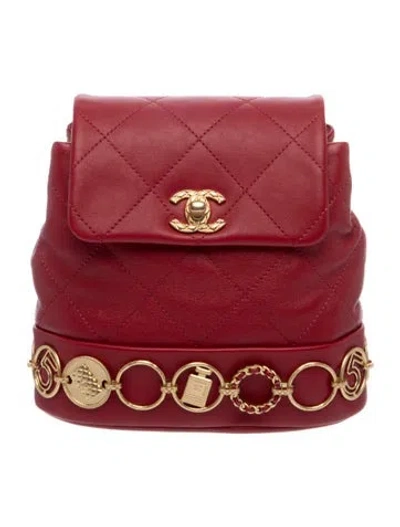 Pre-owned Chanel Small Coco Icon Charm Backpack In Red