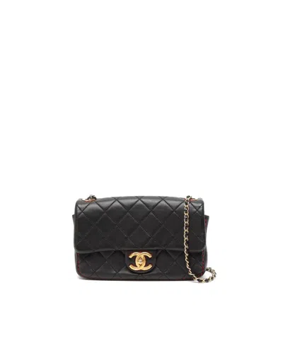 Chanel Small Contrast Stitch Single Flap Bag In Black