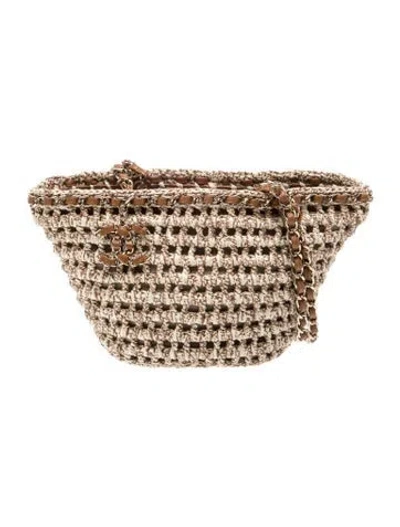 Pre-owned Chanel Small Crochet Mixed Fibers Shopping Tote In Neutral