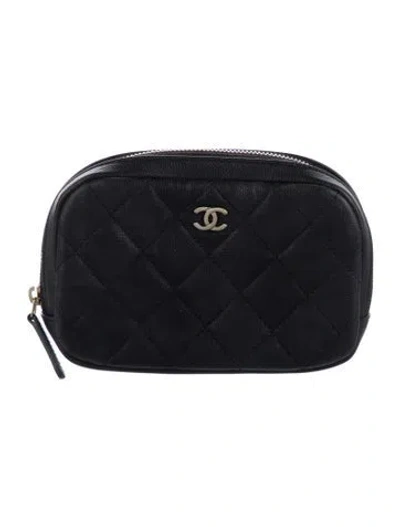 Pre-owned Chanel Small Curvy Cosmetic Pouch In Black