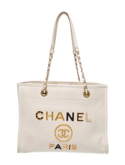 Pre-owned Chanel Small Deauville Charms Tote In Neutral