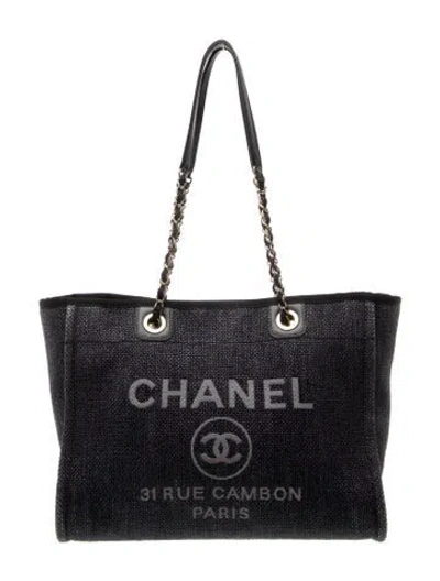 Pre-owned Chanel Small Deauville Shopping Tote In Black