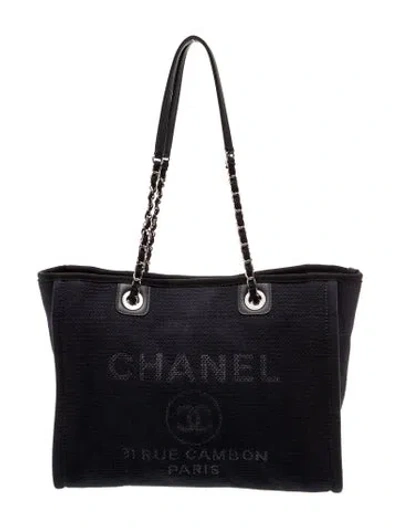 Pre-owned Chanel Small Deauville Shopping Tote In Blue