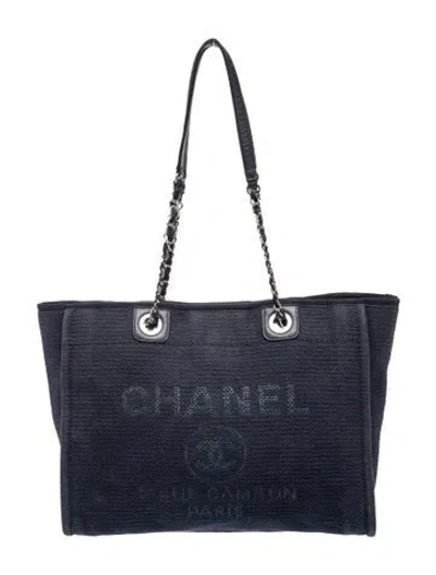 Pre-owned Chanel Small Deauville Shopping Tote In Blue