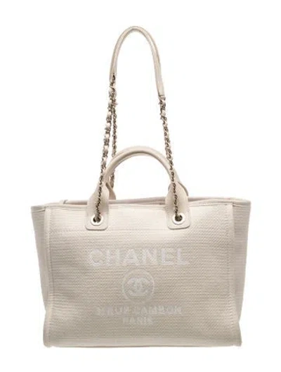 Pre-owned Chanel Small Deauville Shopping Tote In Neutral