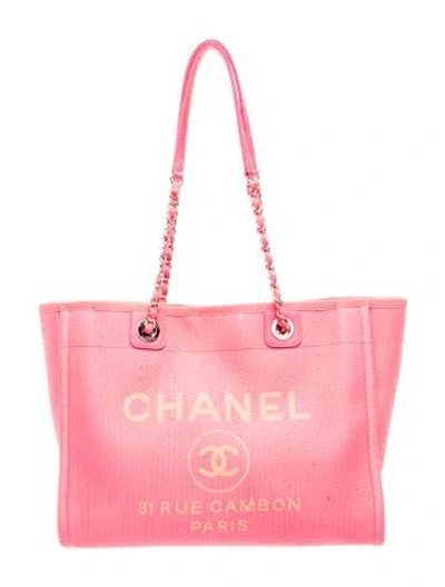 Pre-owned Chanel Small Deauville Shopping Tote In Pink