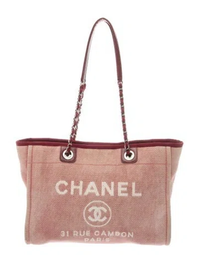 Pre-owned Chanel Small Deauville Shopping Tote In Red
