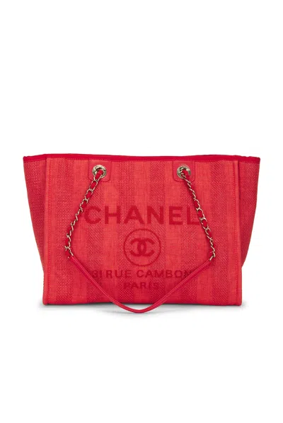 Pre-owned Chanel Small Deauville Tote Bag In Red