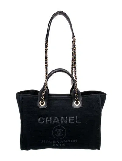Pre-owned Chanel Small Deauville Tote In Blue