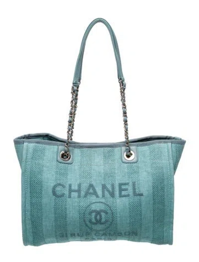 Pre-owned Chanel Small Deauville Tote In Blue