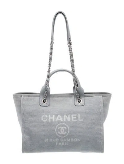 Pre-owned Chanel Small Deauville Tote In Blue