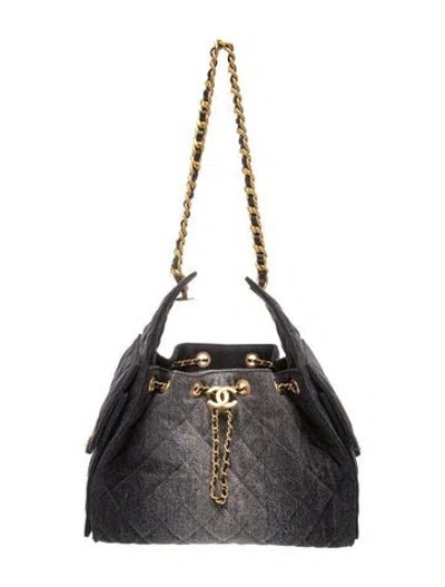 Pre-owned Chanel Small Denim 25 Hobo In Black