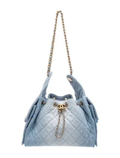 Pre-owned Chanel Small Denim 25 Hobo In Blue