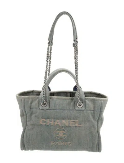 Pre-owned Chanel Small Denim Deauville Shopping Tote In Blue