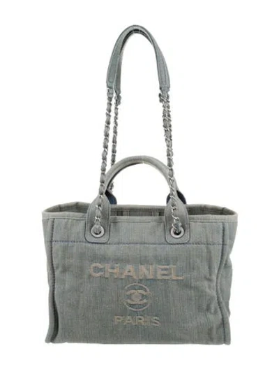Pre-owned Chanel Small Denim Deauville Shopping Tote In Blue