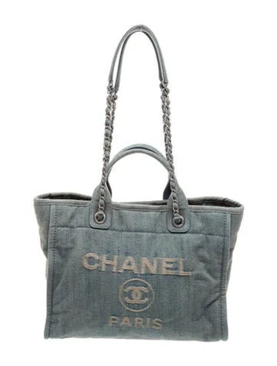 Pre-owned Chanel Small Denim Deauville Shopping Tote In Blue