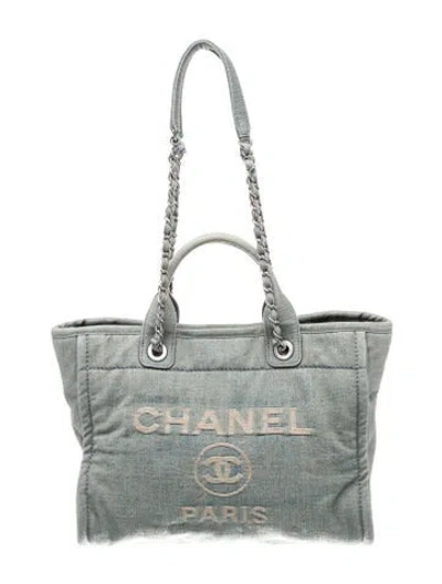 Pre-owned Chanel Small Denim Deauville Shopping Tote In Blue