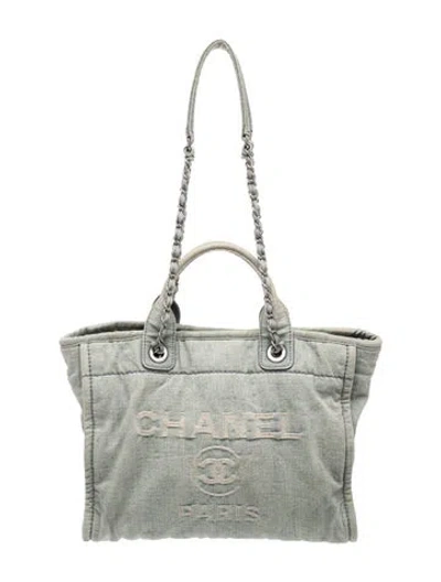 Pre-owned Chanel Small Denim Deauville Shopping Tote In Blue