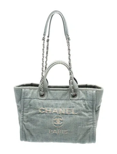 Pre-owned Chanel Small Denim Deauville Shopping Tote In Blue