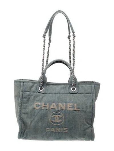 Pre-owned Chanel Small Denim Deauville Tote In Blue