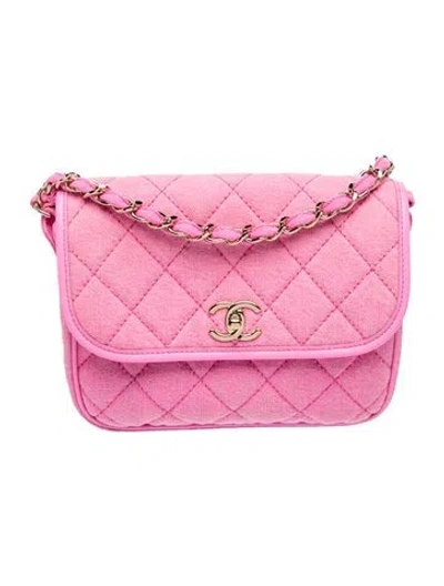Pre-owned Chanel Small Denim Messenger Bag In Pink