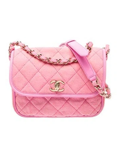 Pre-owned Chanel Small Denim Messenger In Pink
