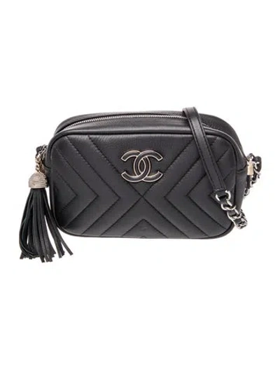 Pre-owned Chanel Small Diagonal Chevron Camera Bag In Black